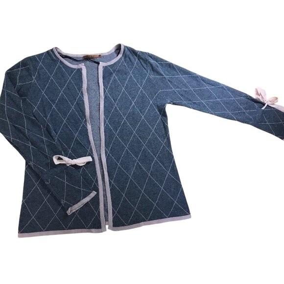 BELLDINI Women’s Gray And Pink Cardigan Wrap Sweater With Bow Wrist Ties Size M - Picture 2 of 6